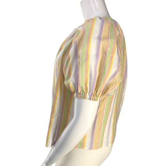Roller Rabbit Womens Size M Top Alianne Puff Sleeve V Neck Multicolor Striped - Picture 5 of 16